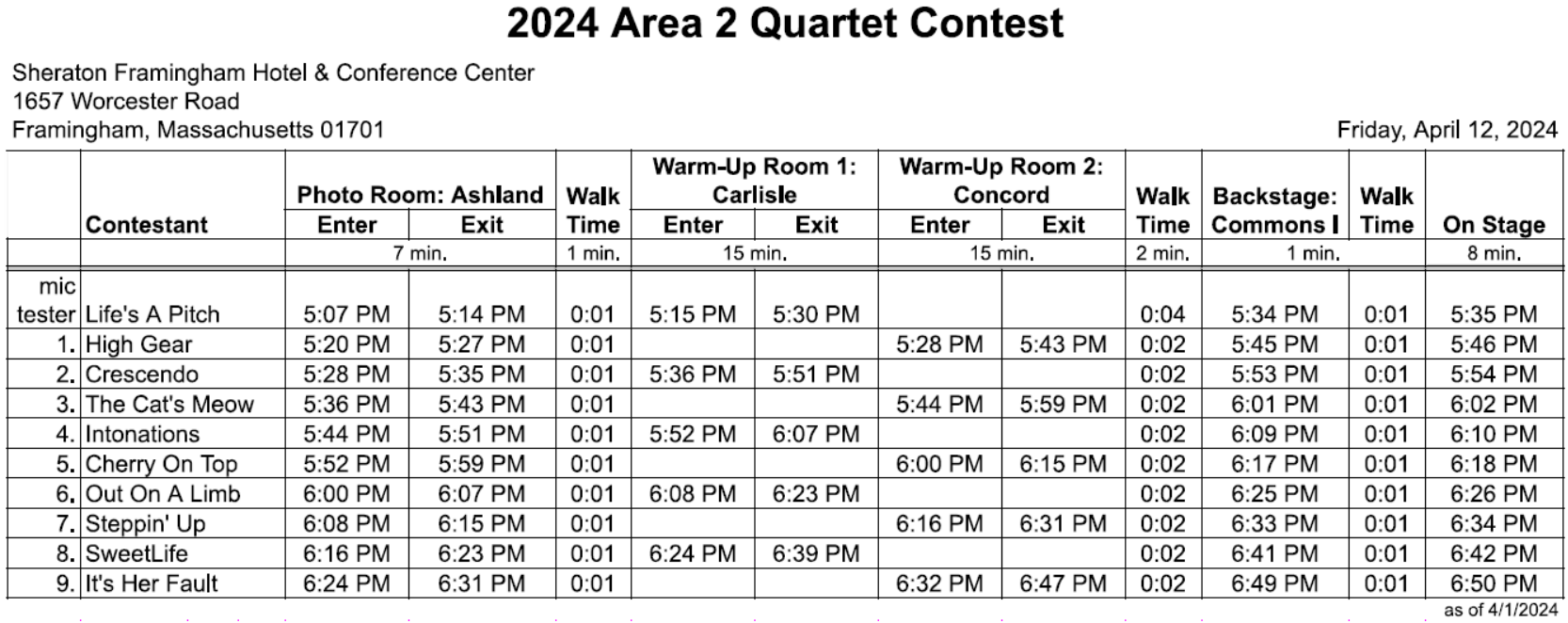 Quartet Contest Pattern